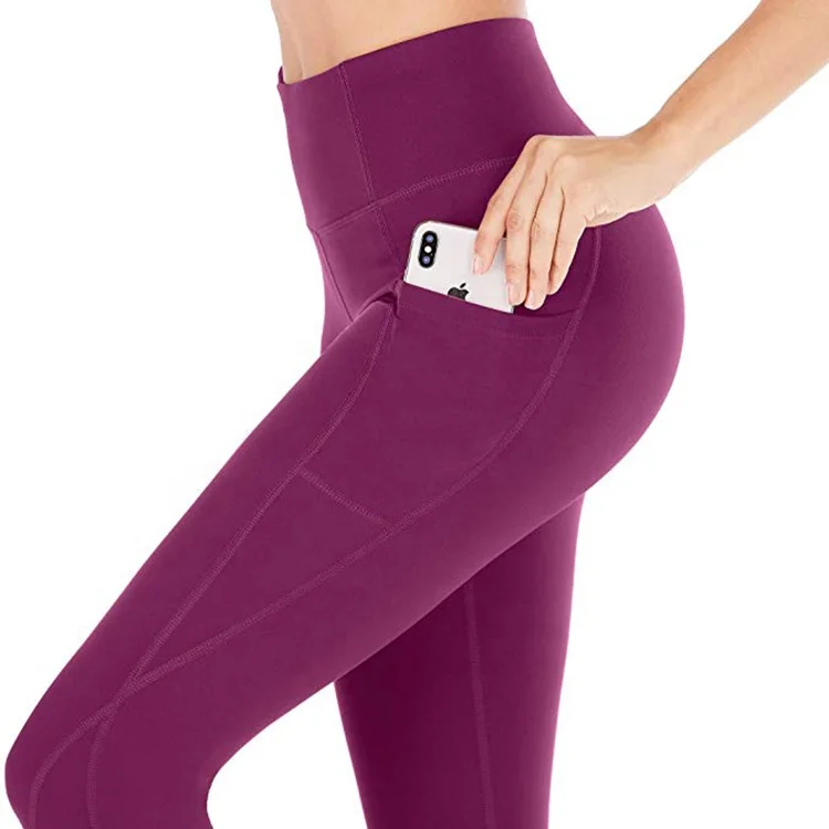 

High Waisted Gym Legging Nylon And Spandex Tights Women Leggings Yoga Pants With Pocket, As picture