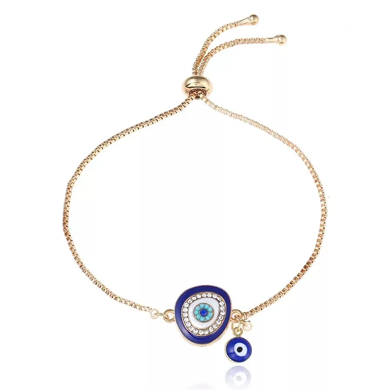 

Turkish talisman jewelry dainty gold amulet evil blue eye bracelet, Picture