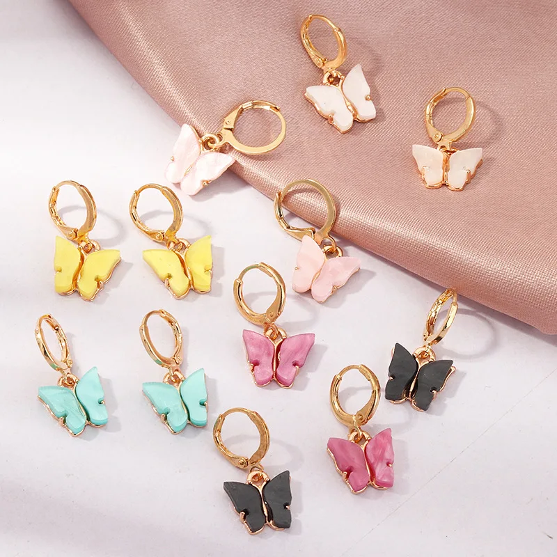 

Newest Candy Color Drop Earrings Sweet Little Butterfly Dangle Earrings Acrylic Butterfly Huggie Earrings For Girls Women, As picture show