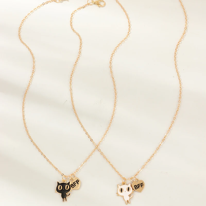 

Wholesale Fashion Cartoon Cat Pattern Jewelry Set Cute Best Friends Forever Jewelry Necklace Set For Gifts