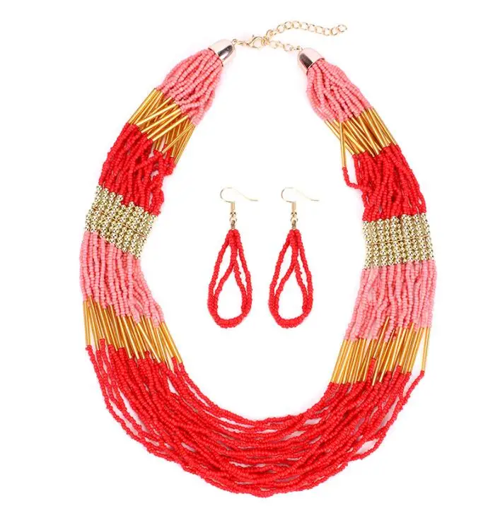 

CDN00426 Bohemian style beads jewelry set Fashion women's jewelry set Beads necklace and earrings set, As photo