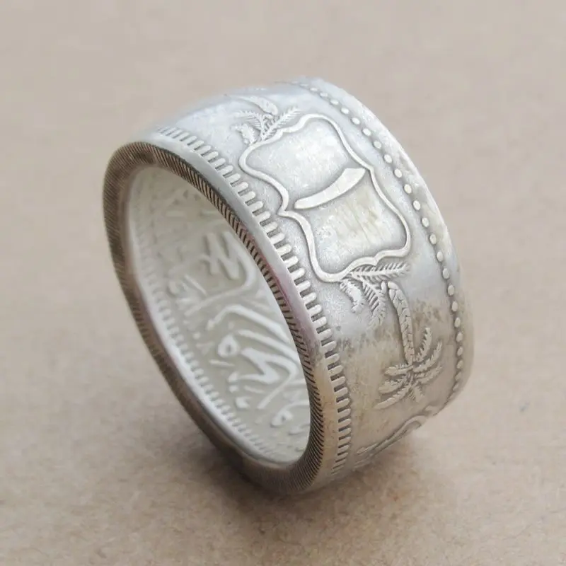 

Handmade from Saudi Arabia Coin Silver Plated Ring 1346 Dates Outside Handcrafted US Size 8-16# Coin Rings