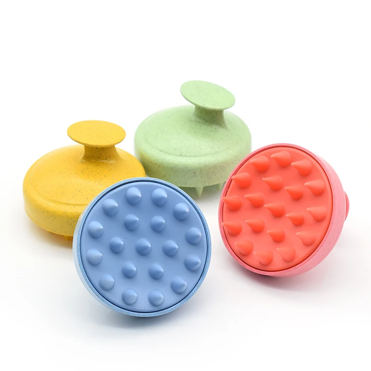 

Private Logo Wheat Straw Hair Shampoo Brush Scalp Care Hair Brush With Soft Silicone Scalp Massager, Blue,pink,green,yellow