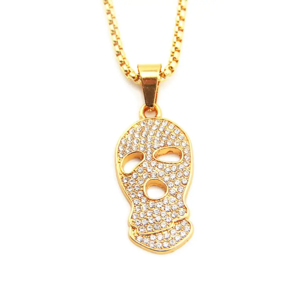 

Halloween Gift Iced Out Diamond Skull Pendant Long Chain Necklace Men Boys Gold Plated Alloy Hip Hop Jewelry