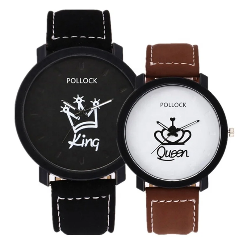 

Chinese Wholesale Watch Fashion Quartz King Queen Watch Leather Strap Lover Couple Watch Montre Couple