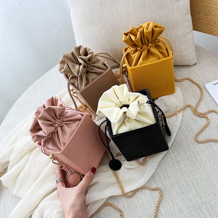 

2020 New fashion ladies cute shoulder crossbody bucket bag women clutch frames purse pu leather mini handbags with chain, 4colors