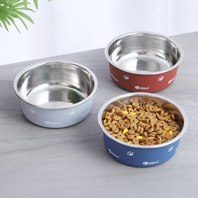 

Double Thicken Dog cat Bowls Floor Suction Pet Bowl Nordic Style Stainless Steel Dog Food Water Feeder big dog Dish Accessories, White gray blue