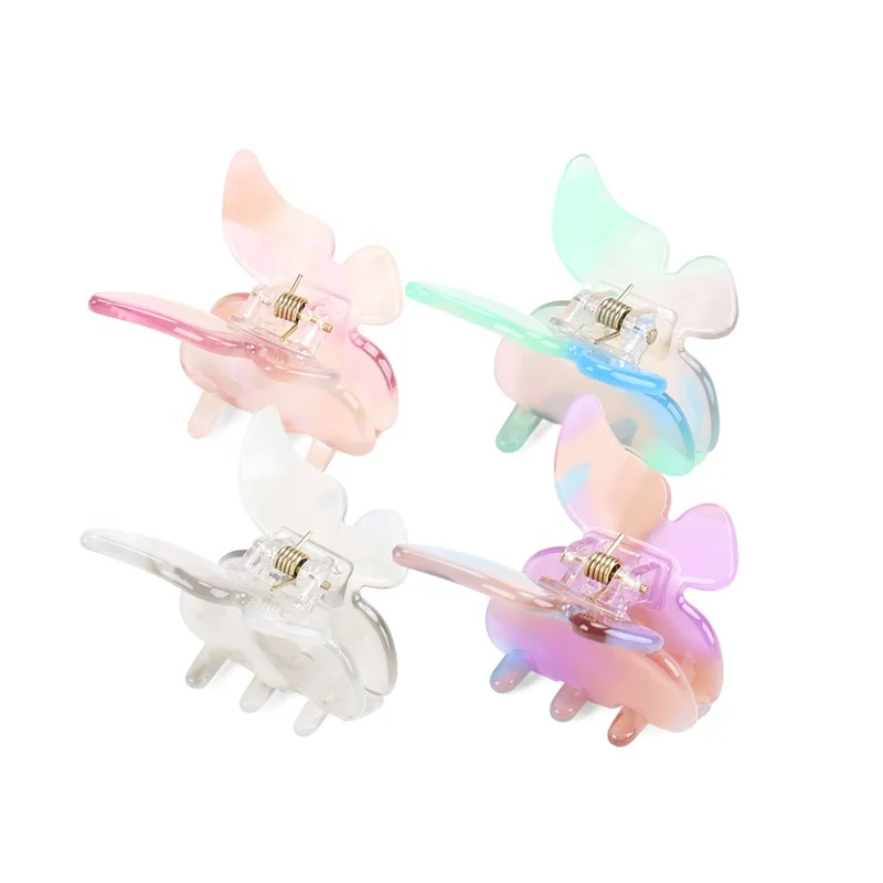 

INS Hot Sale Colorful Butterfly Hair Claw Sweet Mini Girls Hair Clips Korean Marble Acetate Hair Claw Clips