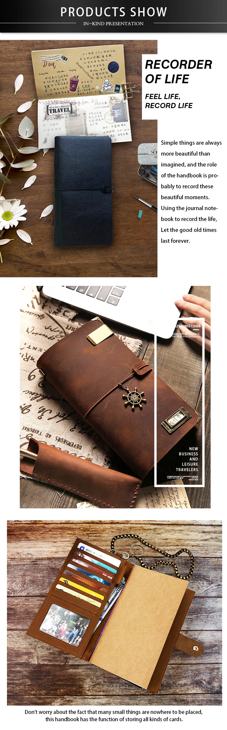 Custom Handmade Cover Leather Notebook Diary Genuine Real Leather Planner Journal Vintage Travel Notebook with Wallet Pocket