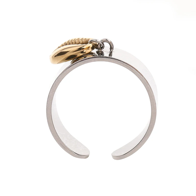 

French fashion 14k stainless steel women steel ring with shell opening