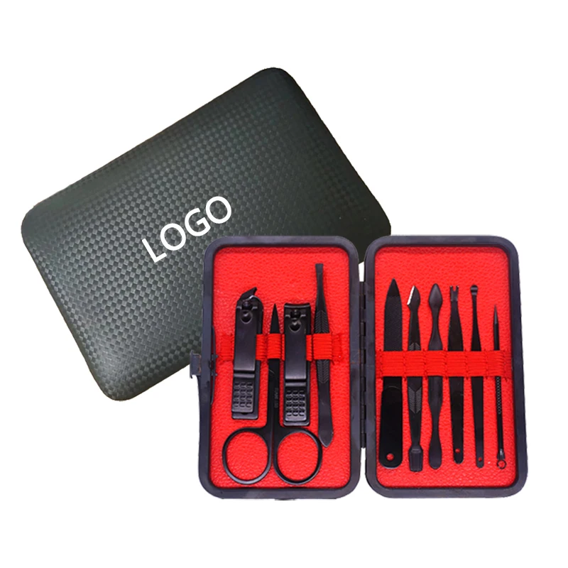 

Portable travel grooming kit 10 pieces nail tools black manicure set