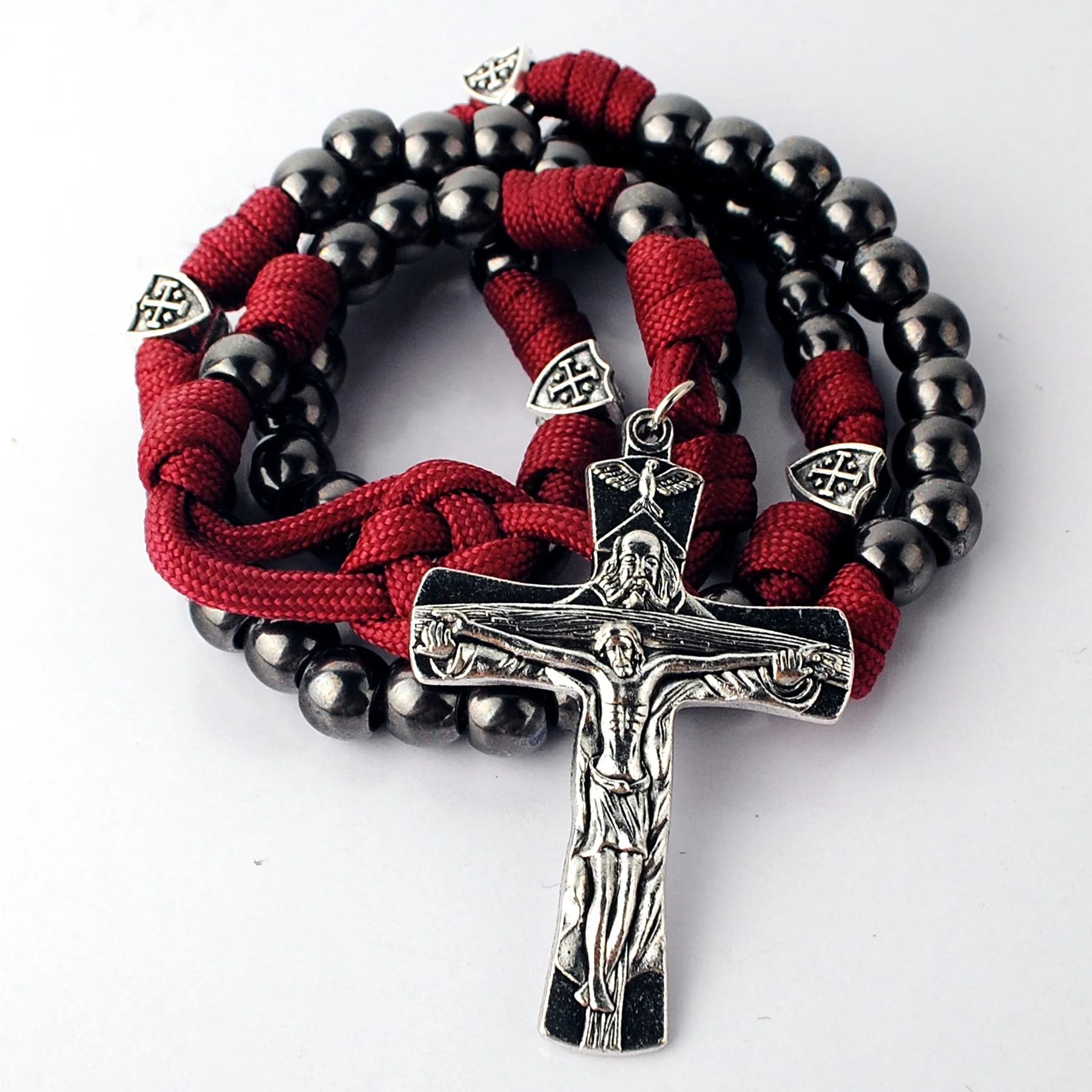 

Large Zinc Alloy Black Metal Beads with Jerusalem Cross Shield Beads Paracord Rosary