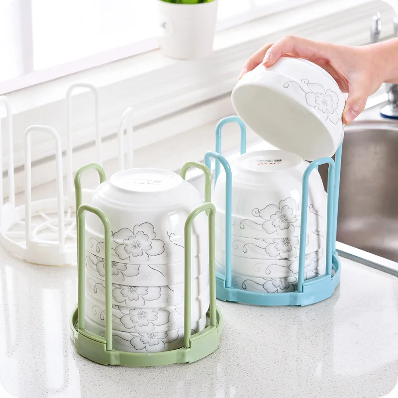 

Plastic Kitchen Tableware Drain Rack Storage Dish Rack, White, green, blue