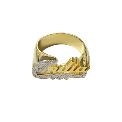 

Custom Zinc Alloy Finger Ring with Brass Name Silver and Gold 2 tones