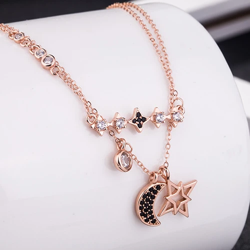 

Charm Fashion Trendy Factory Wholesale 925 Sterling Silver Double Star Moon Necklace Women's jewelry DIY