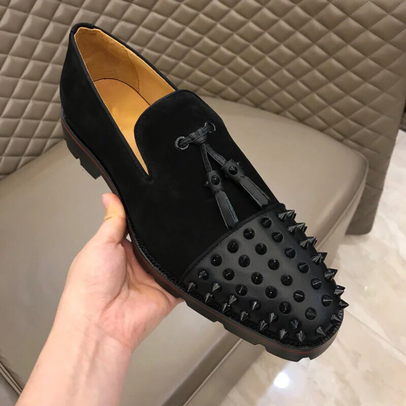 

New hot sale Red Bottom Mens Leather Shoes Matte Flat Bottom Patent Leather Shoes Men Dress Shoes, Picture shows