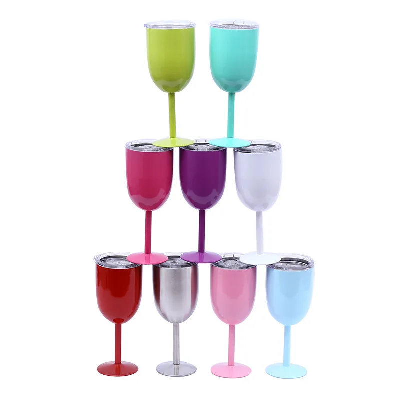 

Wholesale 10oz Stainless Steel Double Walled Stainless Steel Vacuum Wine Glass Goblet Metal Sealed Insulated Wine Glasses, Based pantone color number