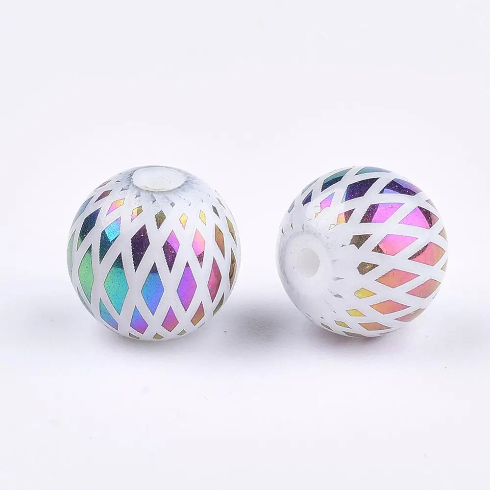 

PandaHall Cheap 8mm Round Rhombus Pattern Colorful Electroplate Glass Beads