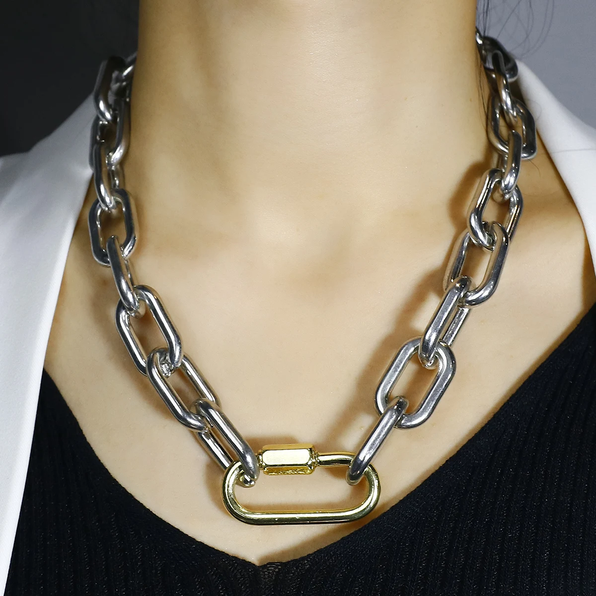 

Fashion New High Quality Minimalist Jewelry Women Men Chunky Link Square Chian Necklace Gold Silver Color