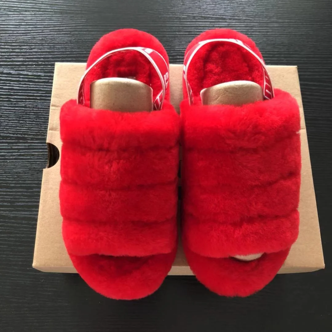 

Wholesale high quality Colorful Real Woolen Fur Fluff Yeah Slides Trend Design Indoors Outdoor girl Women Winter fluffy Slippers