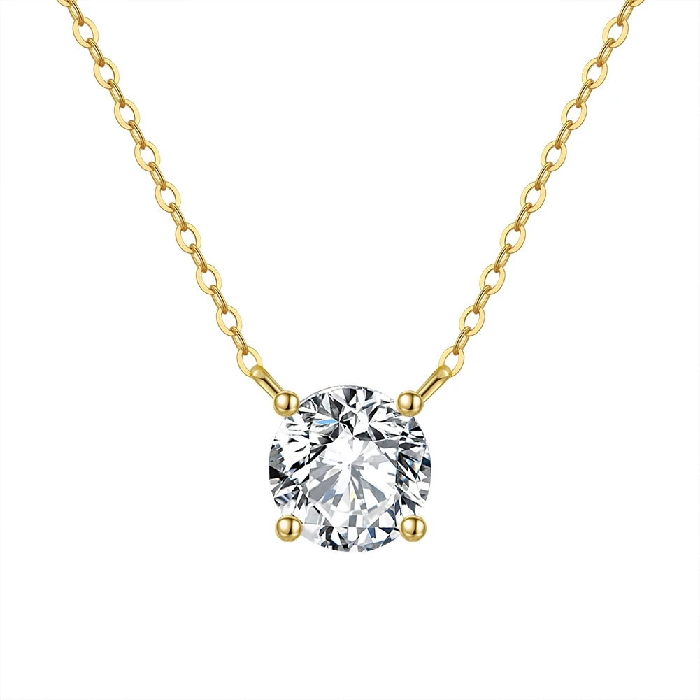 RINNTIN APN13 Pure 925 Sterling Silver 14K Gold Plated Round Cut Cubic Zirconia Diamond Pendant Necklace for Women