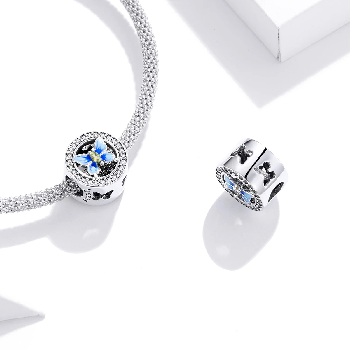 

925 Silver Blue Colorful Butterfly Round Bead Braclet Charms Custom