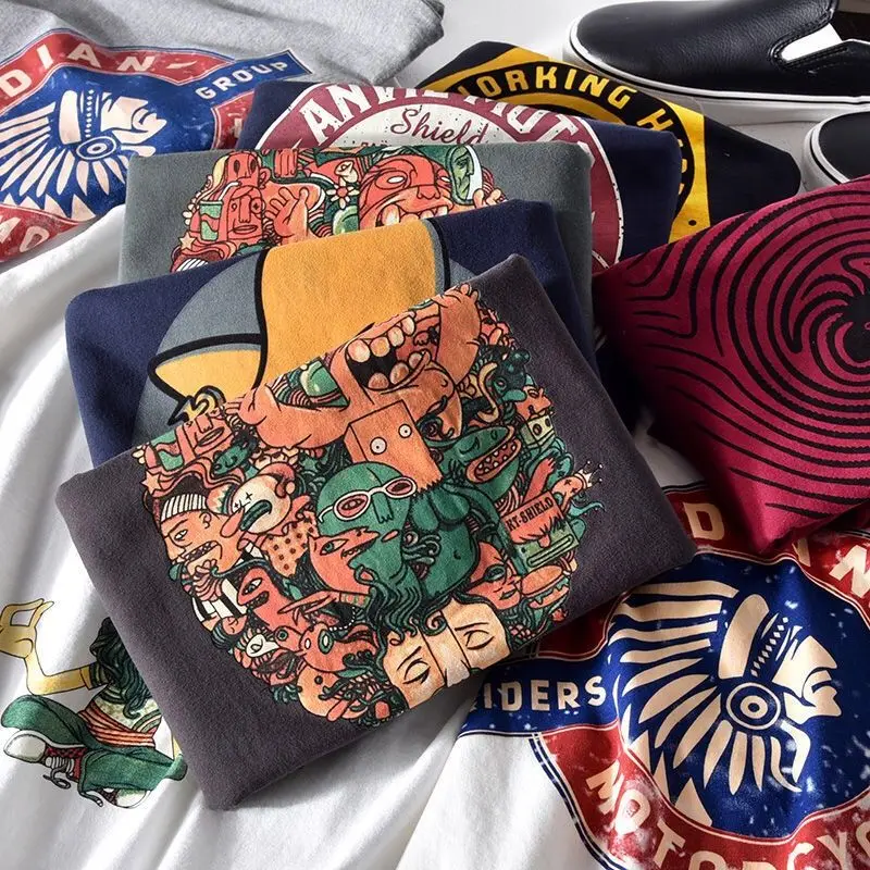 

Summer 250 gsm 100% Cotton Fabric T-shirt Men High Quality Sleeve Loose T shirts Oversize Tops