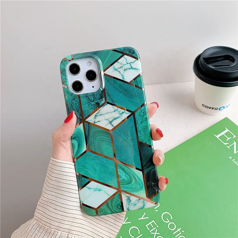

Luxury Soft TPU Bumper shockproof marble design phone case for iPhone 12 splicing electroplated case for iPhone 12 pro Max, As picture