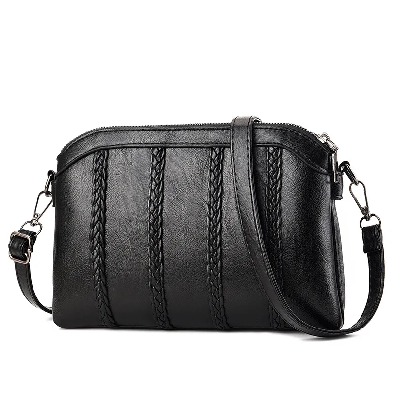 

TD9108 Black soft leather small bag 2021 new versatile multi-layer handbag