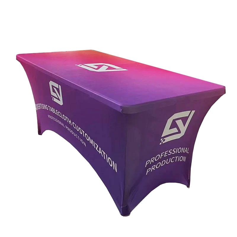 Custom Trade for Show Sublimation Printed logo Polyester Waterproof Fitted Stretch Spandex Table Cover Table Cloths