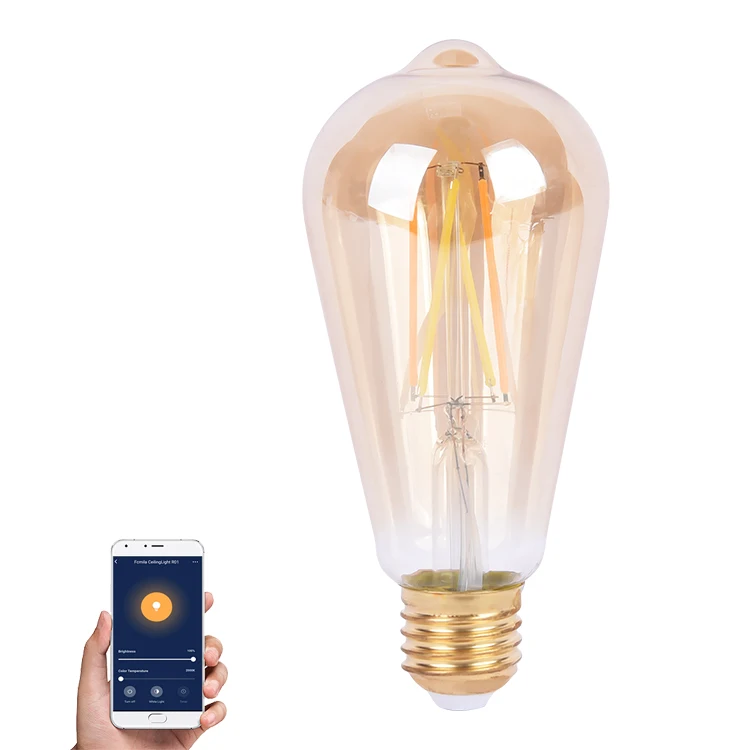 ST64 Tuya Light Bulb LED Smart, 6.5W CCT Changeable WIFI Smart Lamp Bulb, Dimmable LED Filament Bulb