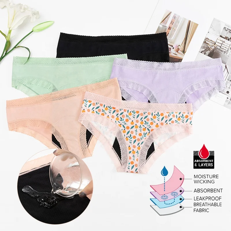 

Lace Physiological Panties 4-Layers Fast Absorbent Undies Waterproof Leak Proof Menstrual Period Culotte Panties