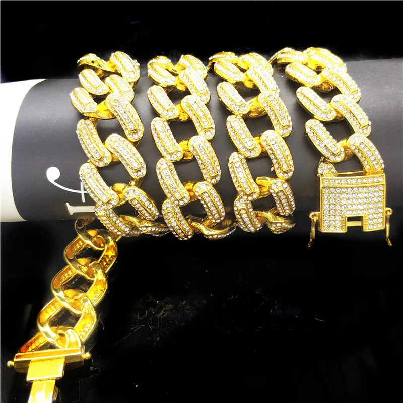 

Fashion Accessories Real Iced Out Bling For 8 9Mm 18K Gold Gold Plated Cuban Link Chain Necklaces Diamond Men Jewelry, Gold sliver