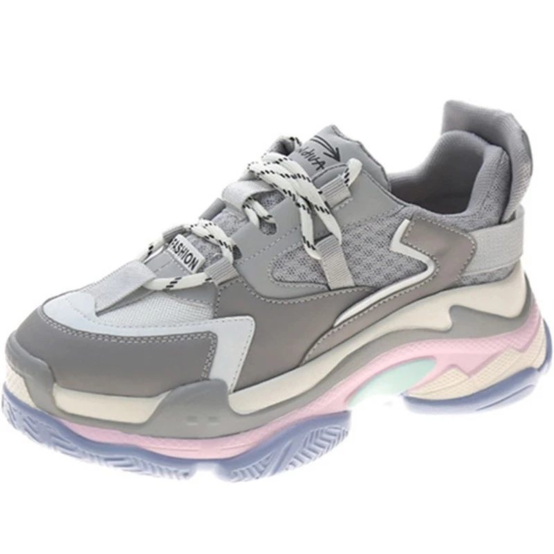 

2021 Women Sneakers Flats Female Platform Sports Shoes Mix Color Lace up Sneakers Ladies Casual Running Trainers Shoes