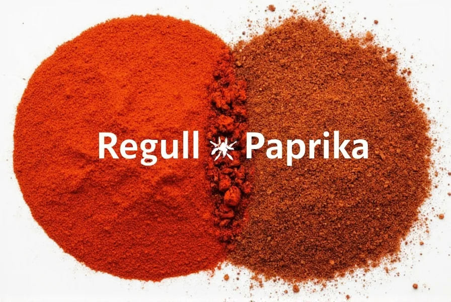 Close-up comparison of smoked paprika versus regular paprika in spice jars showing color differences