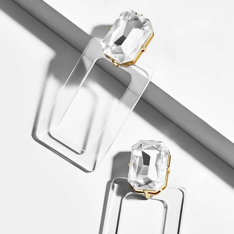 

C&J Spring Fashion Design Statement Geometric Square Transparent Acrylic Earrings