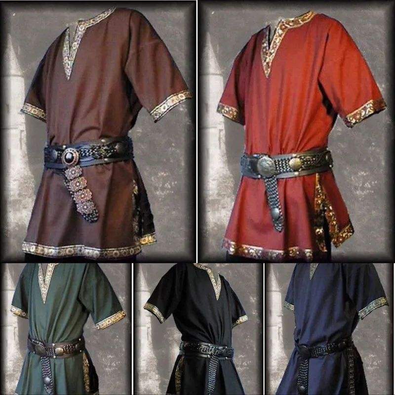 

Ecoparty Mens Medieval Renaissance Shirt Viking Pirate Shirts Adult Steampunk Cosplay Costume, Black/blue/brown/green/red