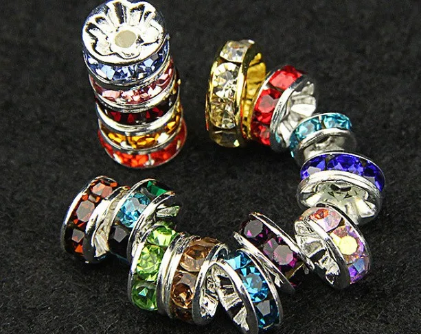 

various color crystal space beads mix rhinestone metal loop beads 6mm 8mm 10mm crystal space beads jewelry accessories