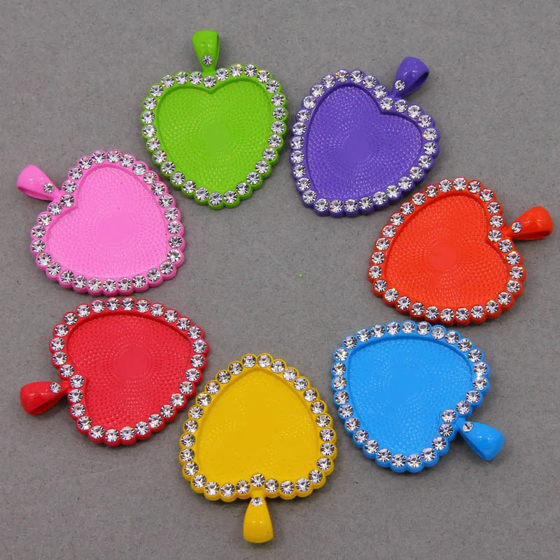 

30pcs/lot hot sale DIY cameo cabochons 25mm heart rhinestone pendant tray for keychain jewelry making