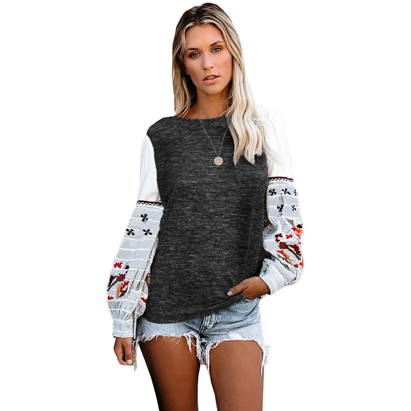 

Wholesale Women Fashion Casual O-Neck Printed Long Sleeve Knit Sweatshirts, As shown