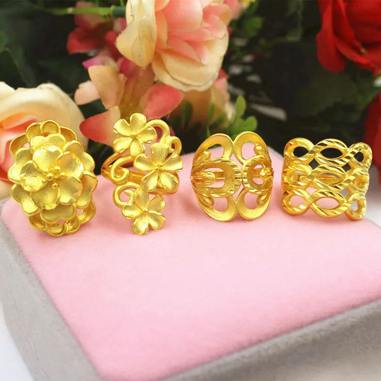 

Japan And Korea Index Finger Ring Ladies Gold Plated Flower Ring Live Mouth Fashion Euro Coins Vietnam Sand Gold Jewelry Gift