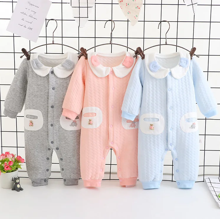 

wholesale autumn winter cotton three-layer baby rompers warm baby clothes baby's thickened climbing suit One piece clothes