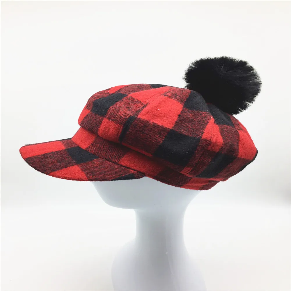 Women Plaid Baker Boy Hat With 