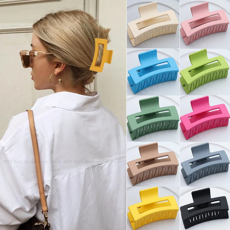 

Matte Solid Color Square Claw Hair Clip 8.5cm Acrylic Rectangle Wholesale Hair Claw Clip Shark Hollow Women Cip Hair
