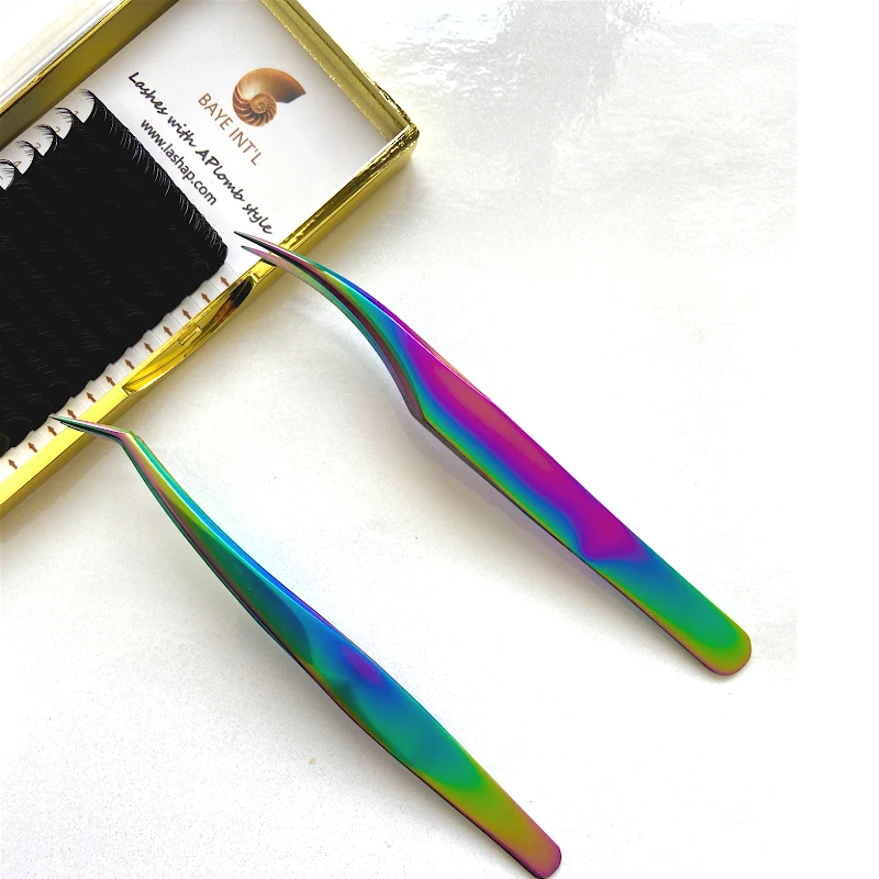 

Straight Head Rainbow Stainless Steel Precision Eyelash Tweezers Lash Extension Tweezers pinzas Other Makeup Tools