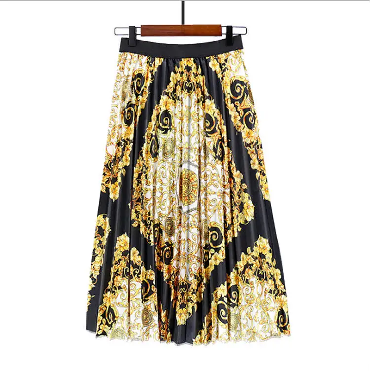 

Wholesale Latest Design Woman Skirt Digital Print Pleated Skirt Sexy Midi Skirt