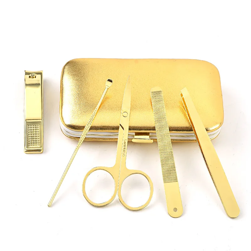 

Professional Custom 5pcs Travel Salon Beauty Gold Nail Cutter Clipper Manicure Pedicure Set Kits