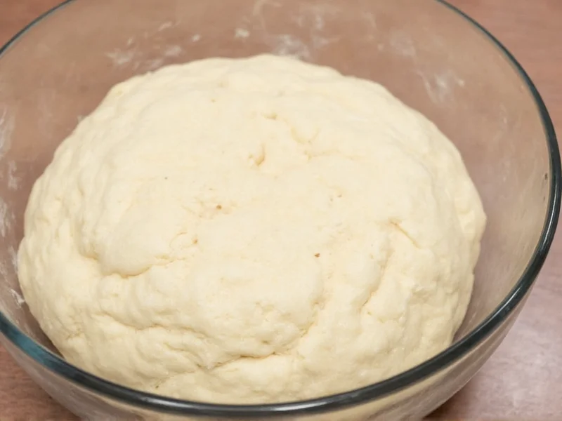 Perfectly risen sandwich bread dough in glass bowl