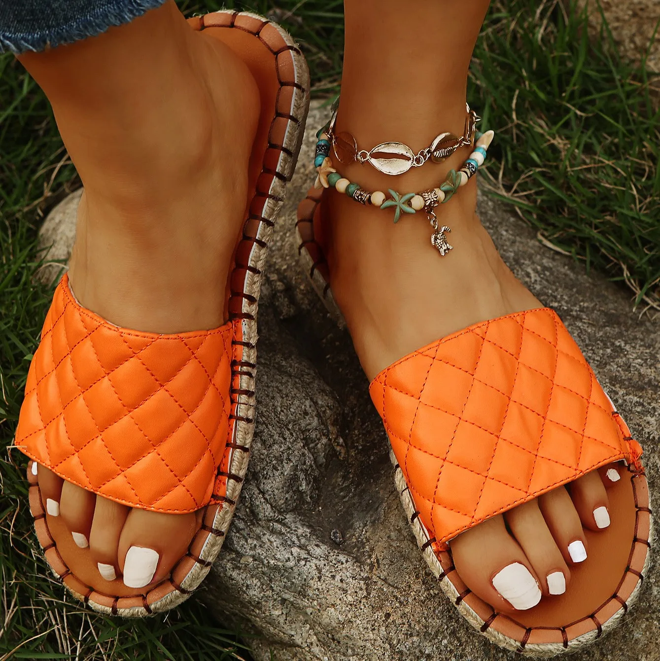 

New Arrival Round Flat Slippers Pu Cozy Light Plus Size 43 Summer Slippers For Ladies