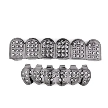 

MeeTee H-J313 HIPHOP Hollow Full Diamond Rock Gold Braces Single Tooth Grillz, 4 colors